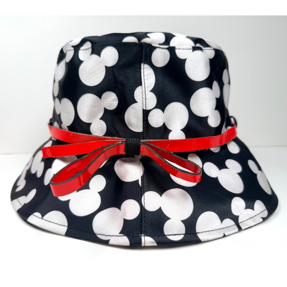 Disney Parks Mickey Mouse Black & White Adult Rain Bucket Hat Red Bow Rare